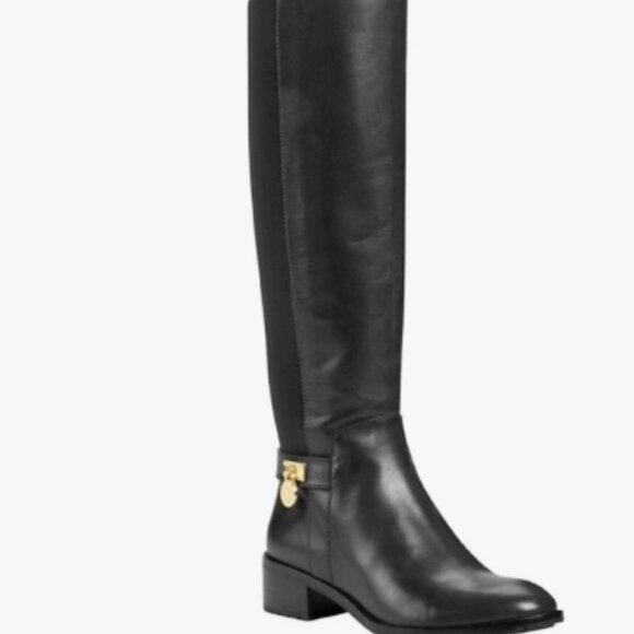 Michael Kors Hamilton Black Leather Riding Stretch Tall Zip Boot - Picture 1 of 15